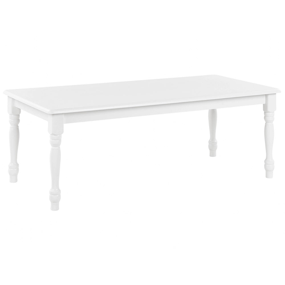 Tavolino da caffè MDF bianco in legno di gomma 120 x 60 cm gambe tornite mobili da soggiorno dal design vintage chic