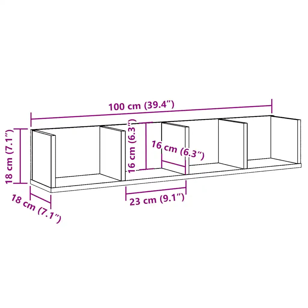 vidaXL Scaffale Porta CD a Parete Antico 100x18x18cm Legno Multistrato