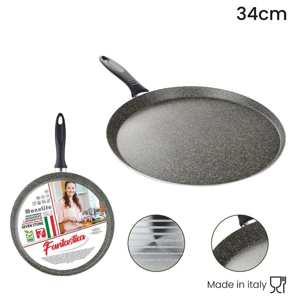 Trade Shop - Piastra Tonda Liscia Padella Cucina Antiaderente Antigraffio A 7 Strati Da 34 Cm 045000m -