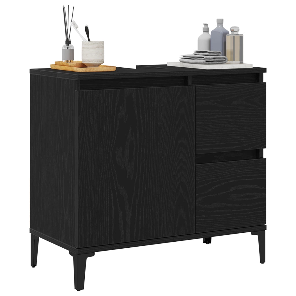 Mobile per Lavabo Nero Rovere 65x33x60 cm in Legno Compresso