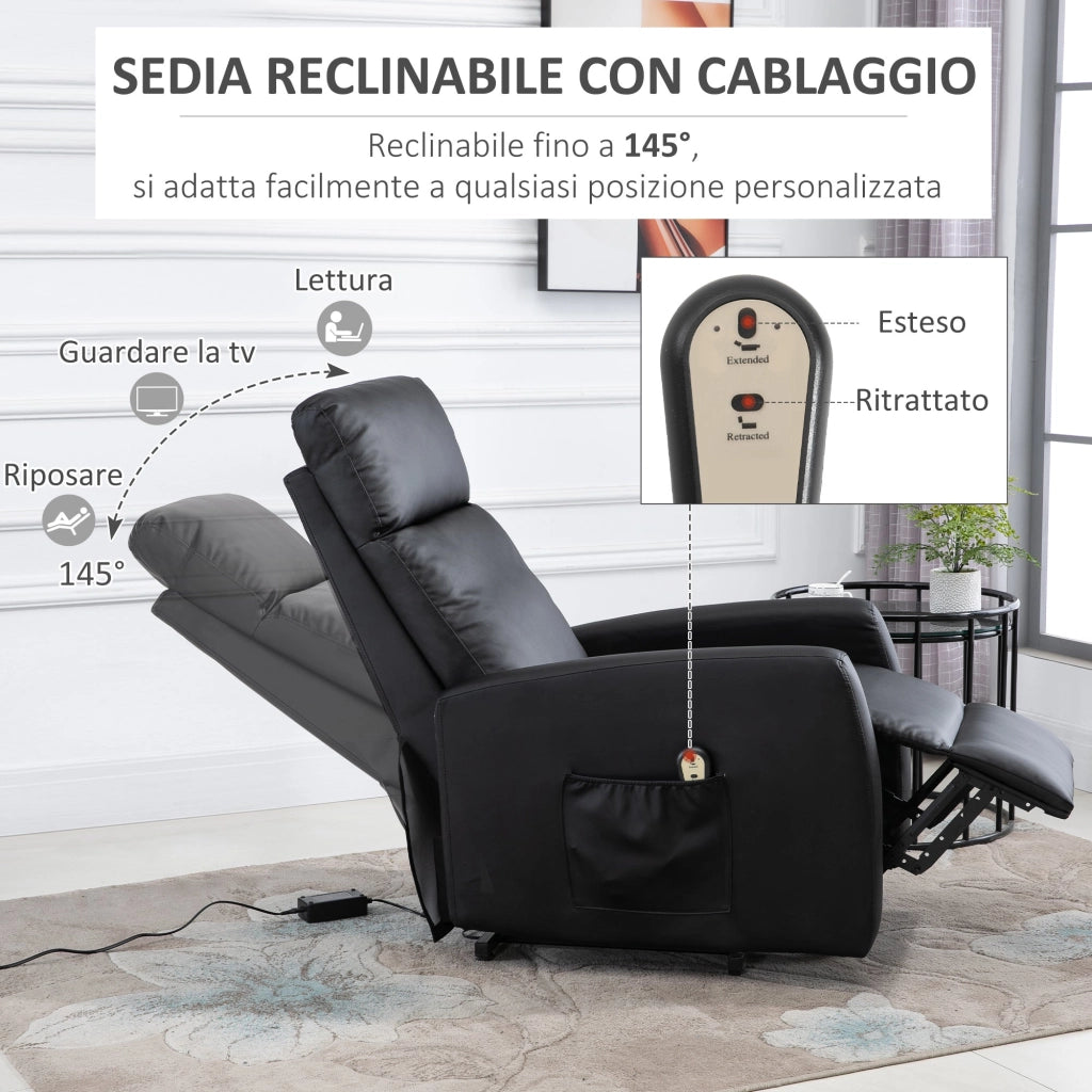 Poltrona Alzapersona Elettrica 1 Motore in Similpelle  Nera