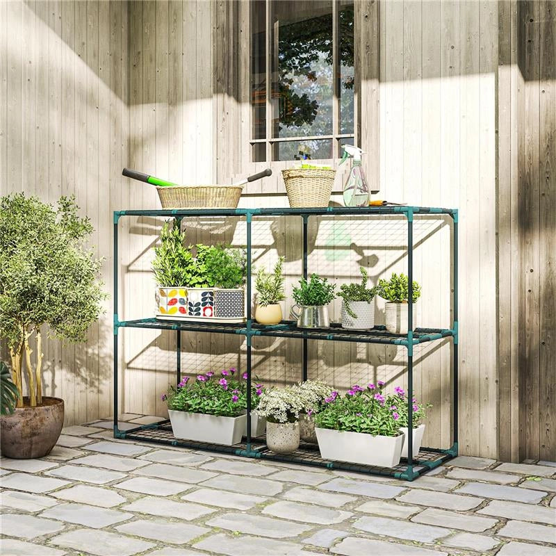 PORTAPIANTE A 3 LIVELLI APERTI IN ACCIAIO E PLASTICA, 143X48X100 CM, VERDE SCURO
