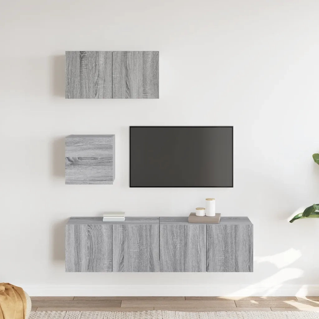 Set di Mobili Porta TV 4 pz Grigio Sonoma in Legno Multistrato