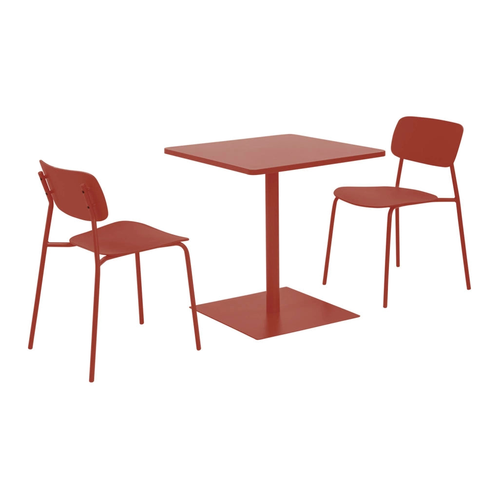 Set tavolo da giardino quadrato in acciaio con 2 sedie, terracotta