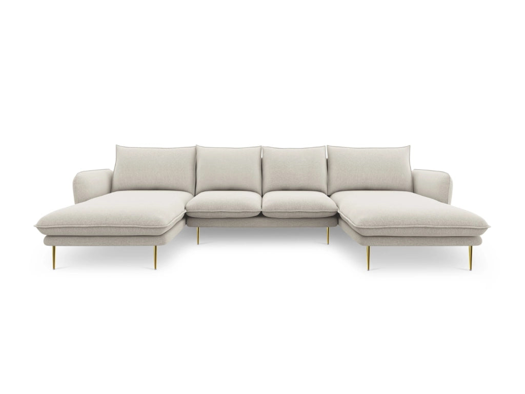 Cosmopolitan Design - Divano panoramico "Vienna" 6 posti in tessuto strutturato beige chiaro 