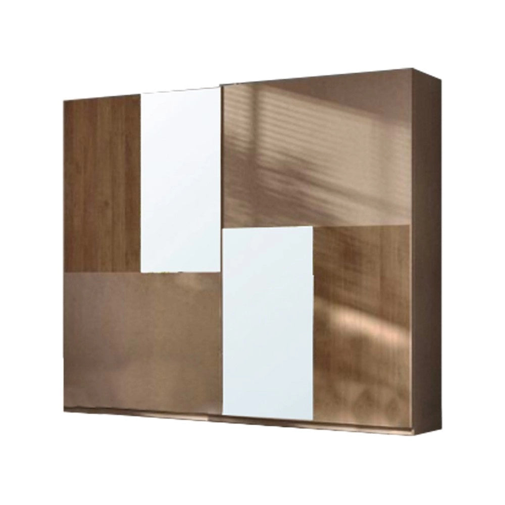 Armadio 2 ante scorrevoli con specchi Quinn 275x59x240h colore bronzo e noce mercure