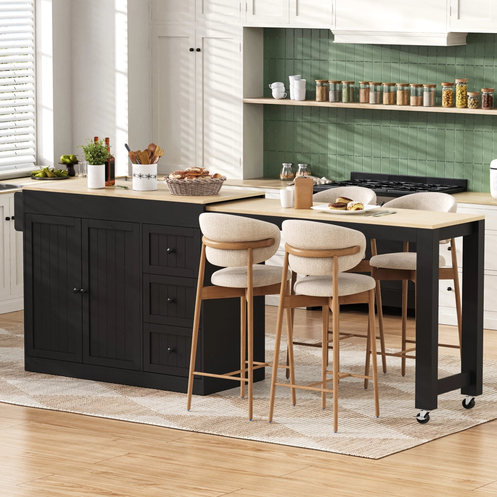Isola Cucina Mobile con Cassetti e Portaspezie ¨C MINIMAL ¨C Nero, Allungabile