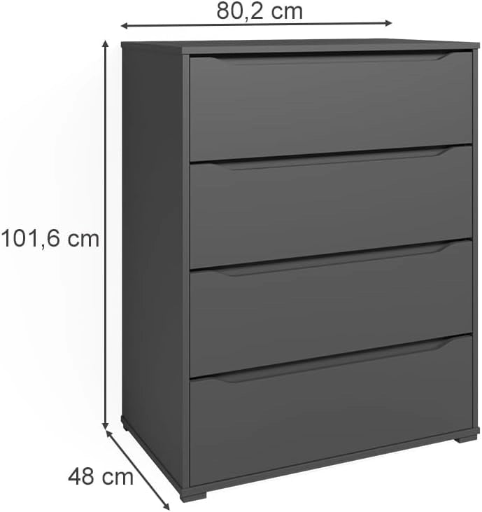 Credenza Ruben, Antracite, 48 x 101.6 cm con 4 cassetti, per riporre abiti e oggetti di uso quotidiano