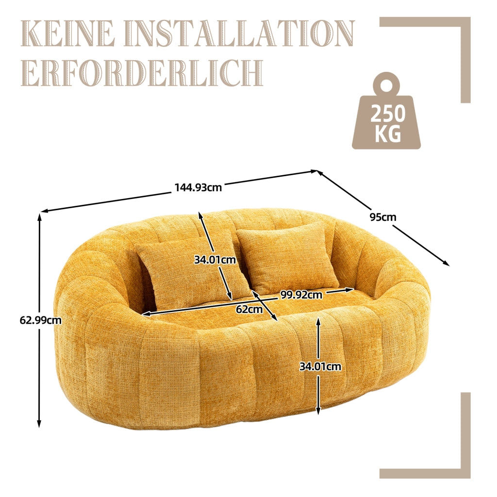 OKWISH Poltrona Pouf Singola con Schienale Alto e Braccioli, Schiuma ad Alta Densità, Ciniglia Gialla 150 x 95 x 63 cm