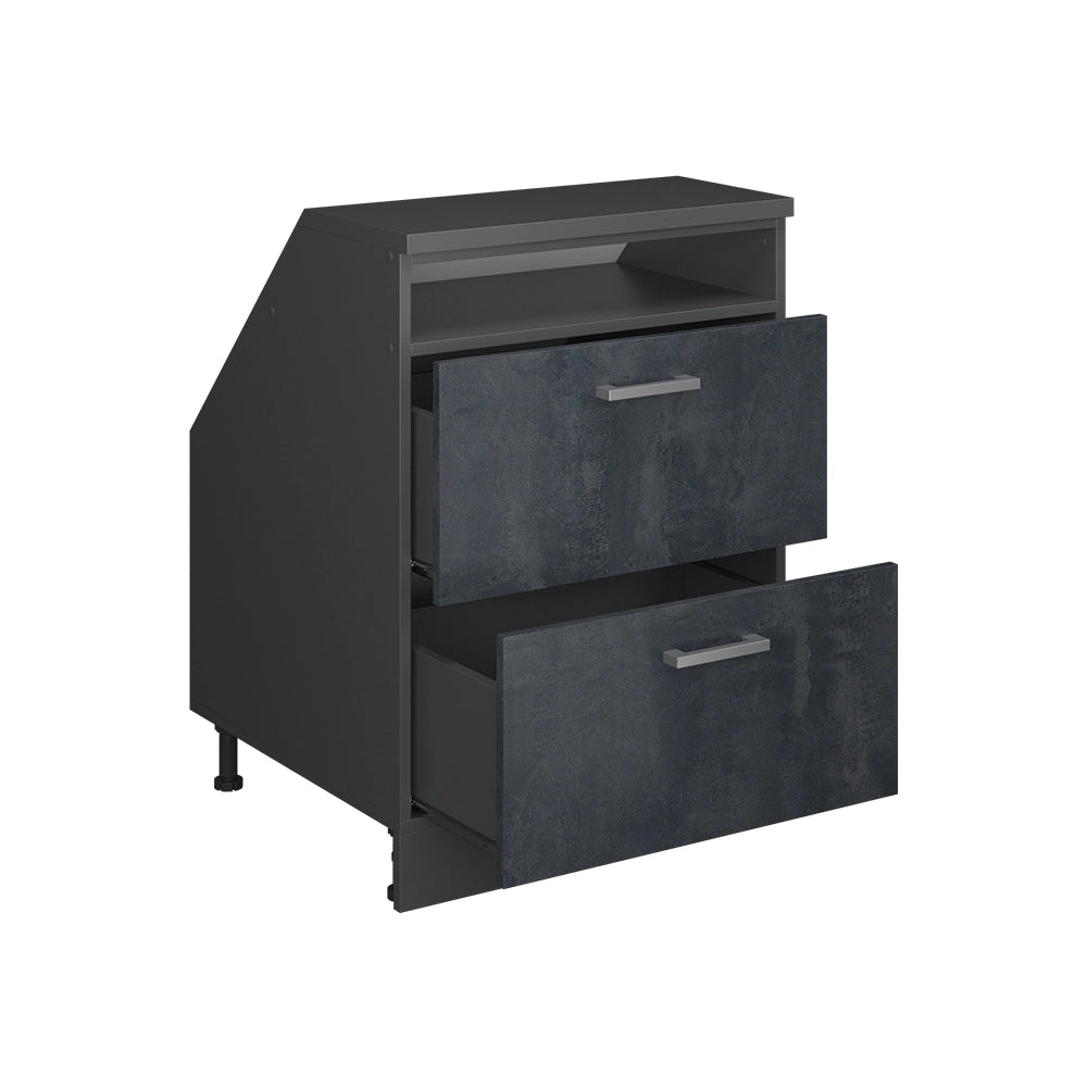 Mobile cucina sottotetto R-Line Calce nera/Antracite 60 cm con 2 cassetti, carcassa 60 cm profondità Vicco