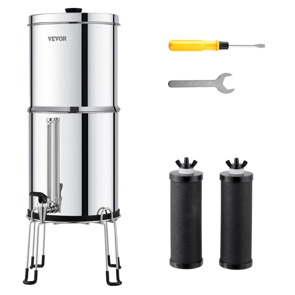 Sistema di Filtraggio Acqua a Gravità k8626A in Acciaio Inox 7+8,5 L con 2 Filtri al Carbone Robusto e Portatile per Casa e Camper
