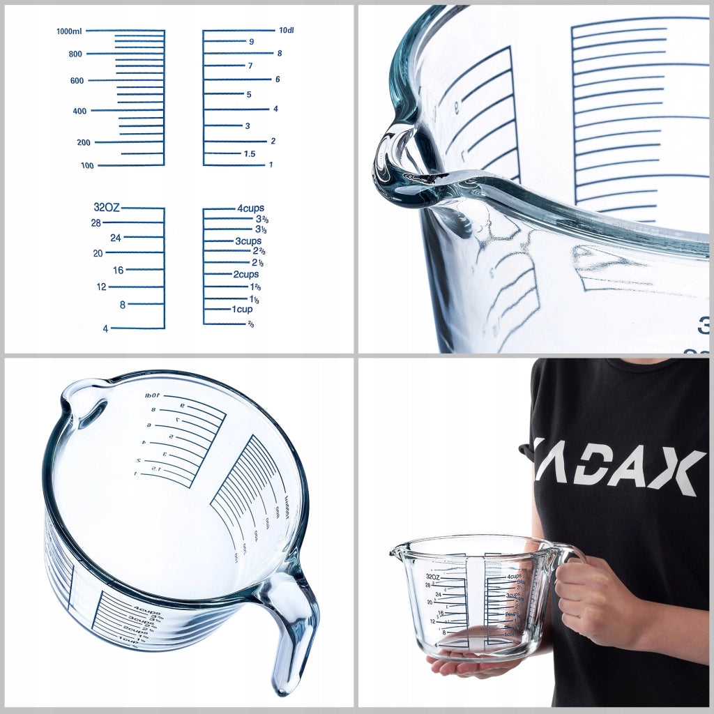 KADAX Brocca graduata da cucina da 1 litro con scala graduata, contenitore in vetro
