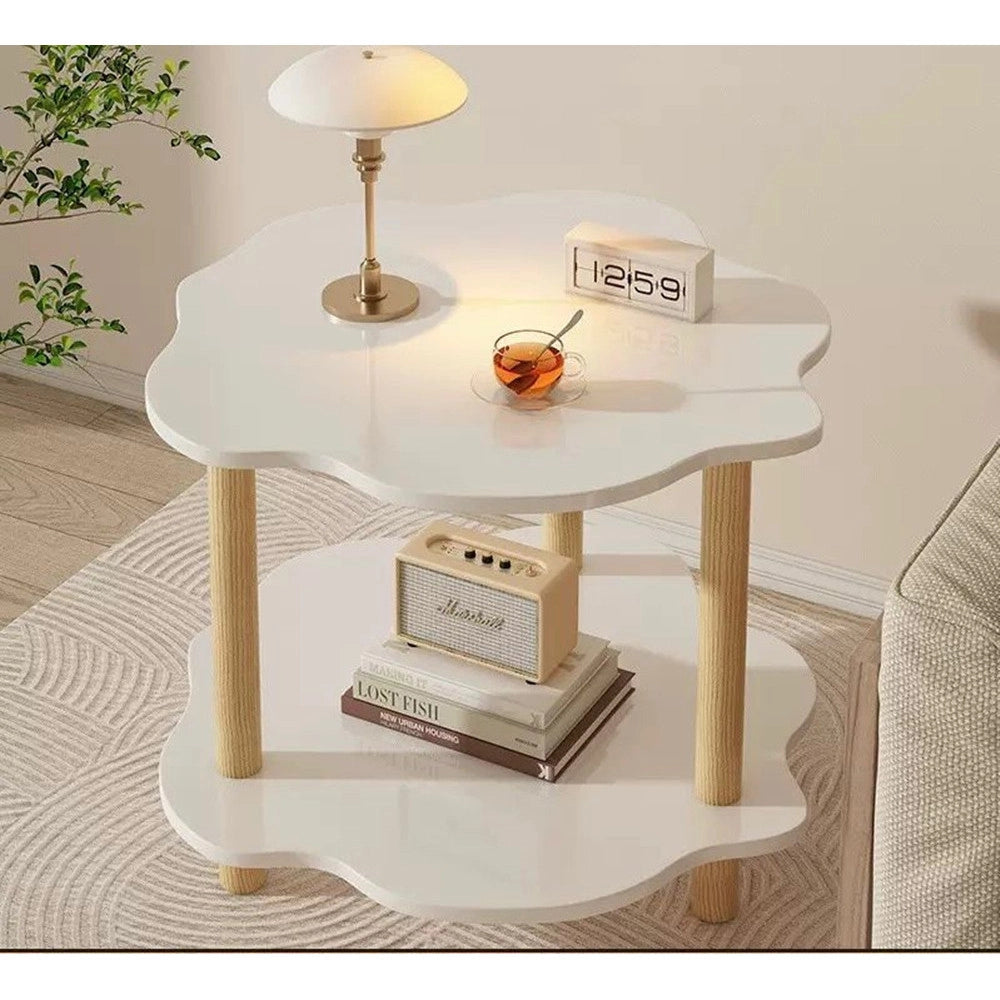 Trade Shop - Tavolino Con 2 Ripiani A Forma Di Nuvola Gambe In Legno Elegante Portaoggetti Soggiorno -