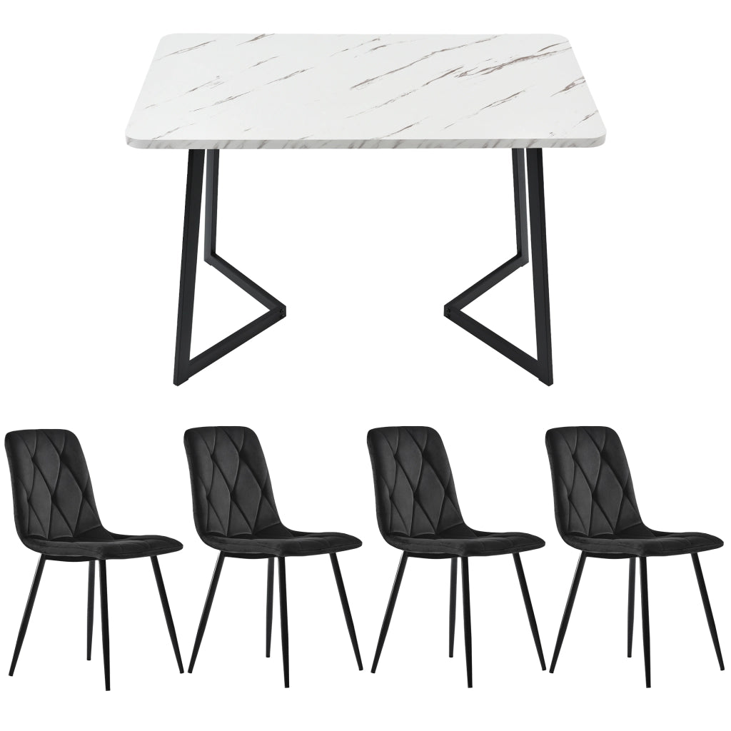 Tavolo da Pranzo Allungabile con 4 Sedie ¨C MINIMAL ¨C Nero, Velluto, 117x68 cm