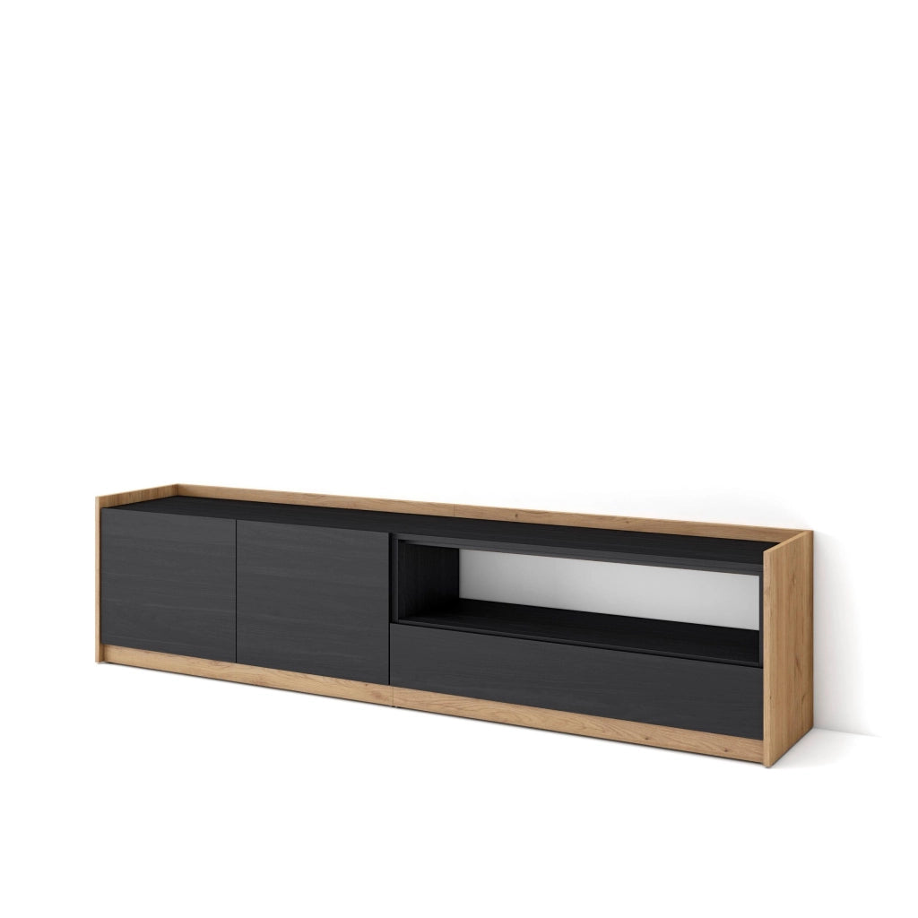 Mobile TV Soggiorno, 207x50x37 cm, Per TV fino a 80", Mobile Soggiorno, Nero e rovere