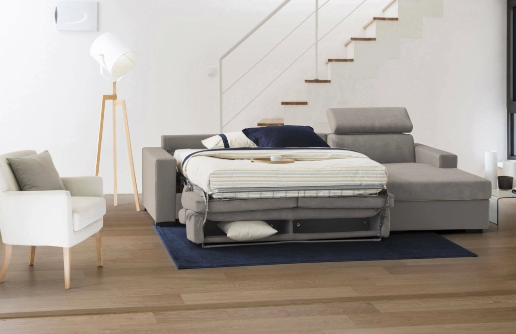 Alibella, Divano Letto con Penisola Sfoderabile Made in Italy, 260x95 cm Grigio Tortora