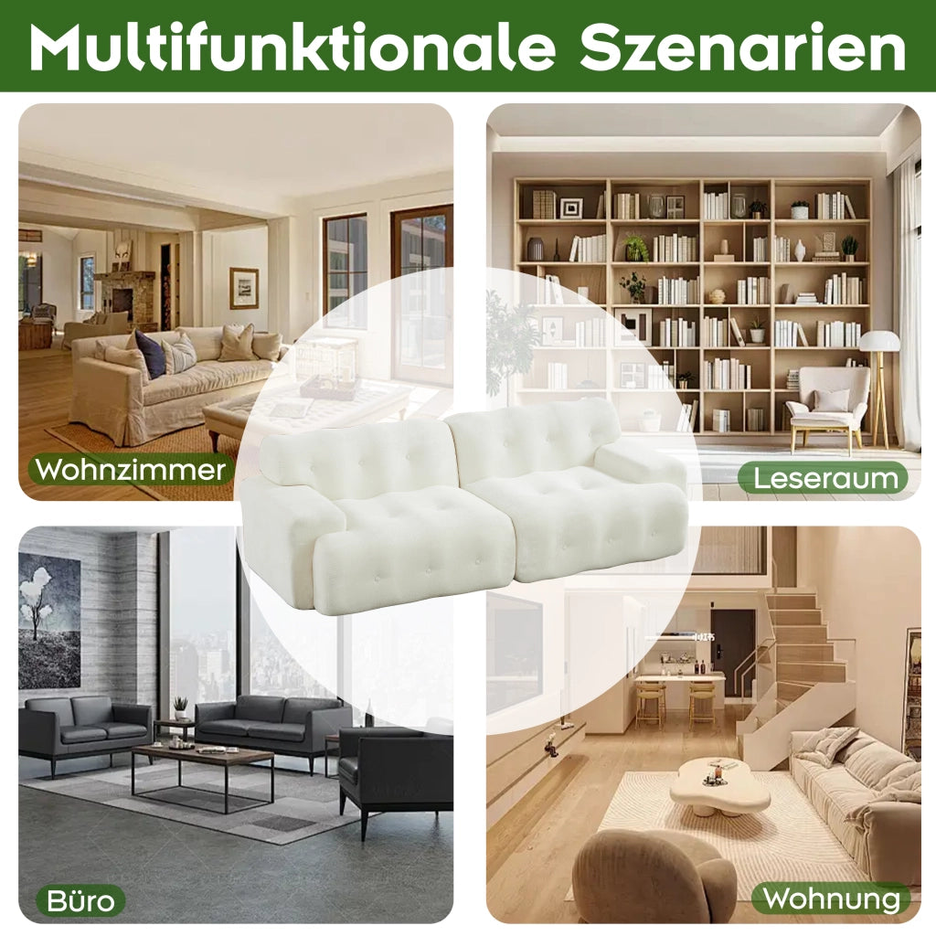 Divano 2 posti modulare con seduta profonda design curvo senza montaggio braccioli in chenille beige 224 × 104 × 66 cm