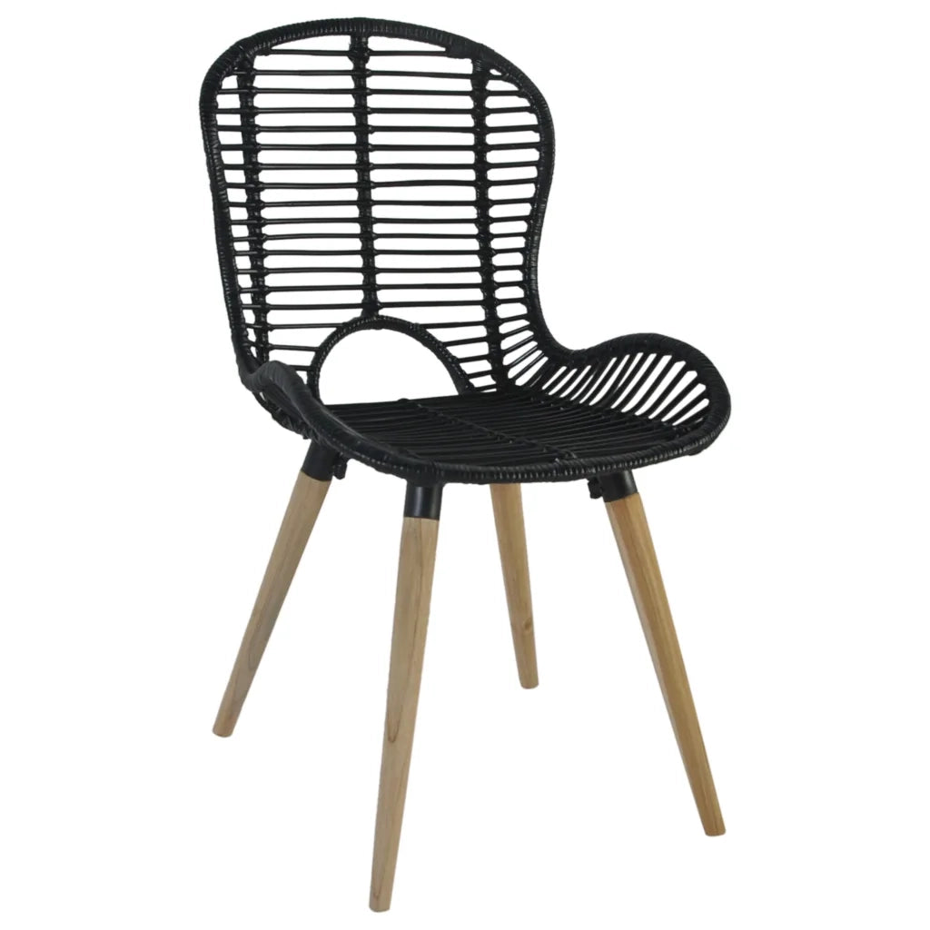 Sedie da Pranzo 6 pz Nere in Rattan Naturale 275838