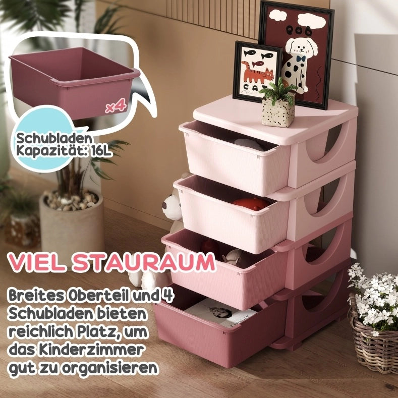 Mobile contenitore per bambini con 4 cassetti rosa