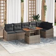 Set da Pranzo da Giardino 7 Pezzi con Cuscini Grigi Rattan Acacia