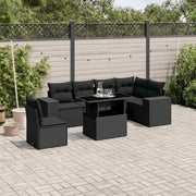Set Divani da Giardino con Cuscini 7pz Nero Polyrattan