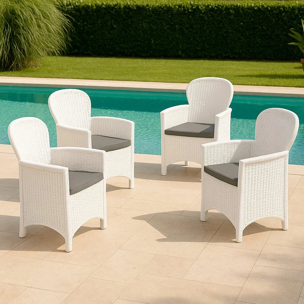 Set di 4 sedie da esterno Amilton, Seduta da giardino, Per indoor o outdoor, Con braccioli, Made in Italy, 59x57 h86 cm, Bianco