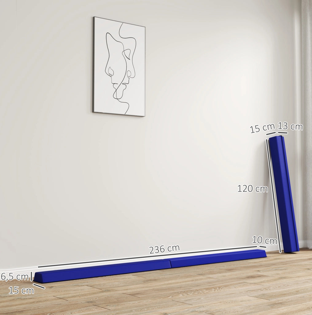 Trave da equilibrio pieghevole ULEVR 236 cm, base antiscivolo 15 cm, fino a 80 kg, blu