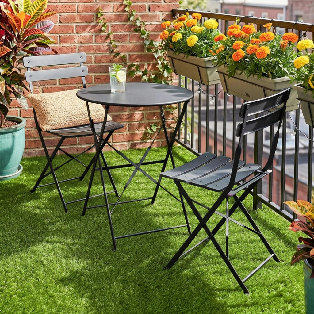 Set Giardino Tavolino e 2 Sedie Pieghevoli ¨C zephmum ¨C Nero, Polipropilene, 80x80x70 cm