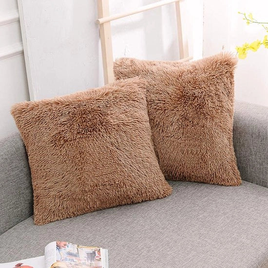 Set di 2 coprisacco 45 x 45 cm in pelle di coniglio artificiale marrone coprisacco coprimatrimonio cuscino morbido cuscino soffice cuscino per divano