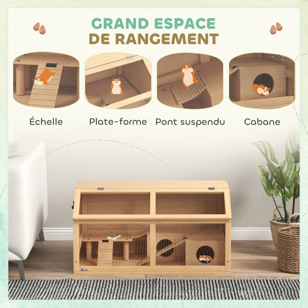 Casetta per criceti in legno con ventilazione e accessori ¨C zephmum ¨C 85x45x44cm