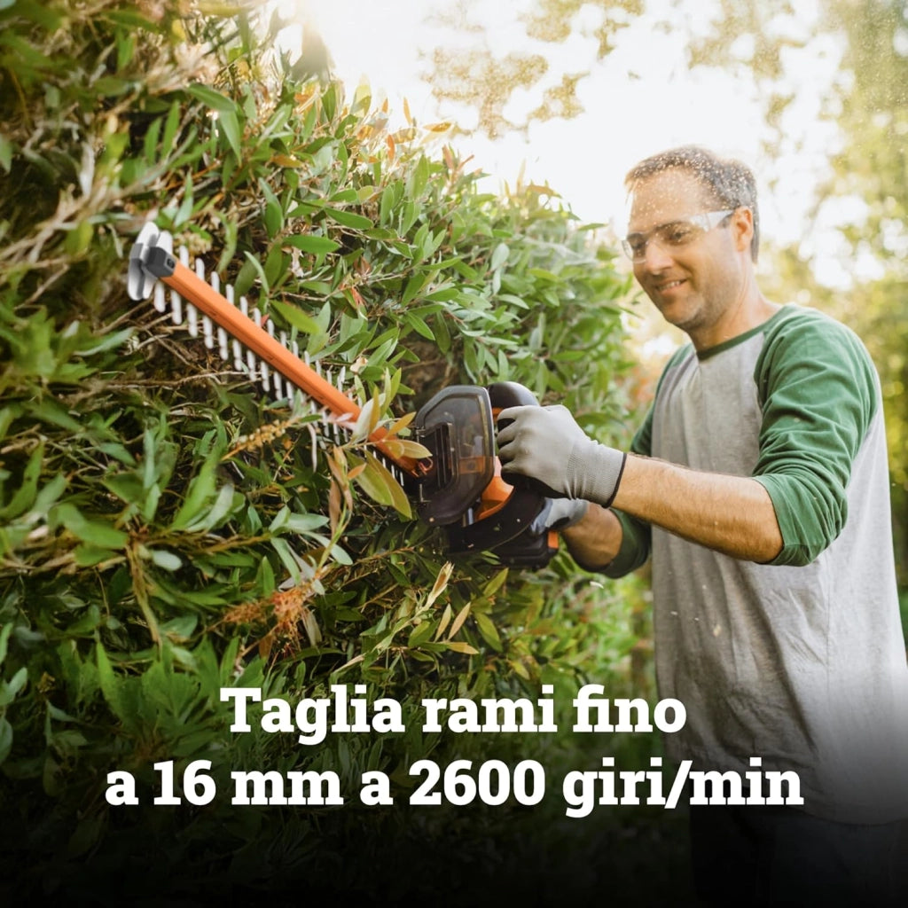 WG261E.9 - Cesoie per siepe, 20 V, lunghezza lama 44 cm, 19 mm, batteria e caricatore non inclusi, colore: Nero/Arancione