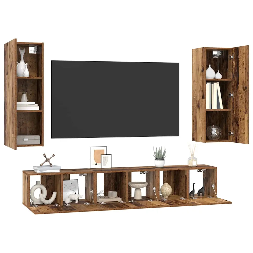 Set mobile TV 5 pz-Credenza per TV Legno vecchio Legno multistrato 449377