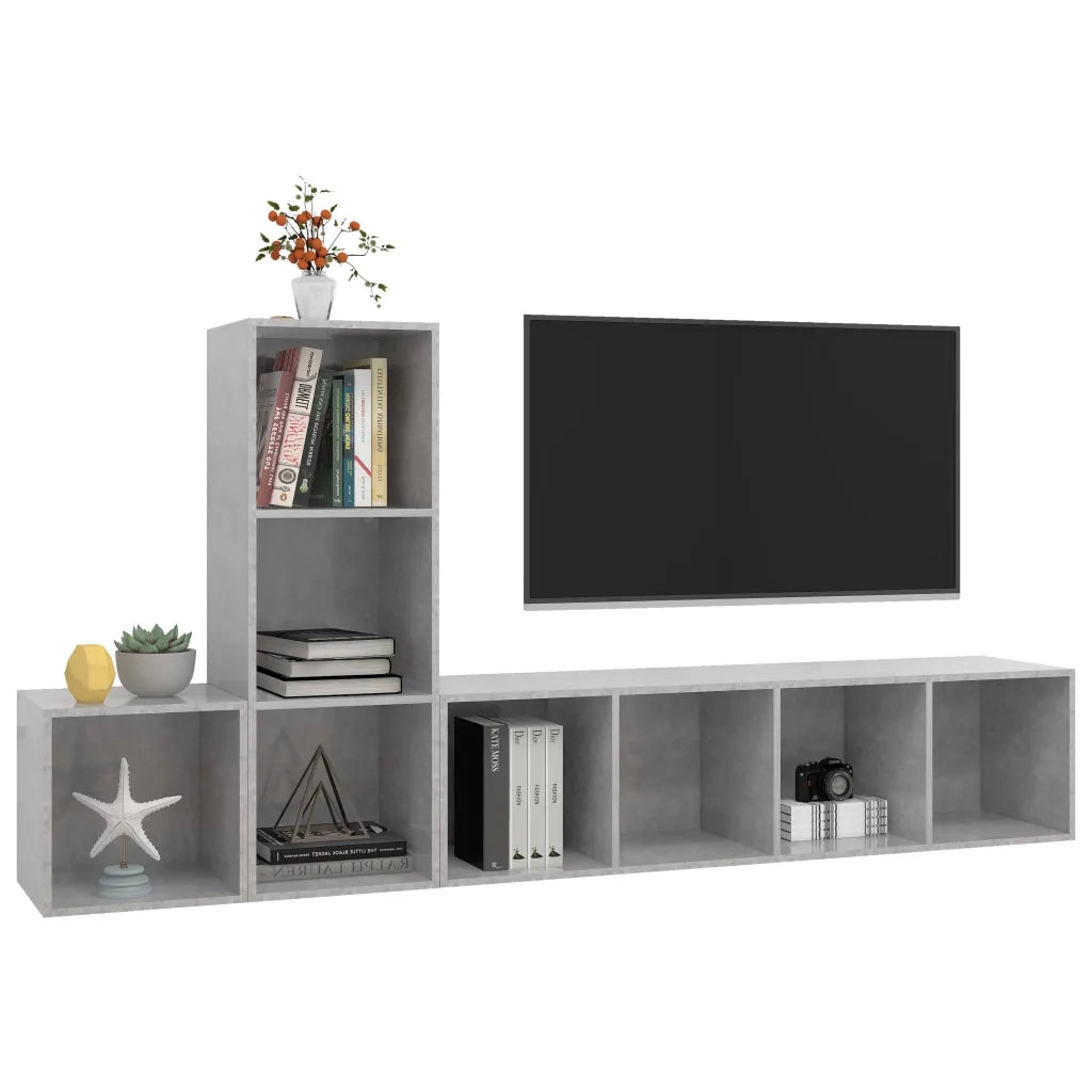 Set Porta TV 3 pz Grigio Cemento in Truciolato 3079830