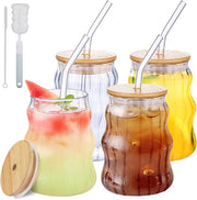 Set di 4 bicchieri da drink con manici e coperchi - 530ml - bicchieri per caffè freddo Wave Tumbler - entrambi i bicchieri da birra - bicchieri per succo - cocktail - latte - acqua - bibite gassate - caffè freddo
