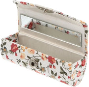 Tas per matite da labbra in pelle con disegno a fiori retro, con specchio e organizzatore portatile miniaturizzato per cosmetici portatili