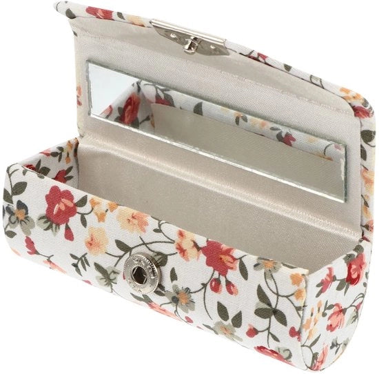 Tas per matite da labbra in pelle con disegno a fiori retro, con specchio e organizzatore portatile miniaturizzato per cosmetici portatili