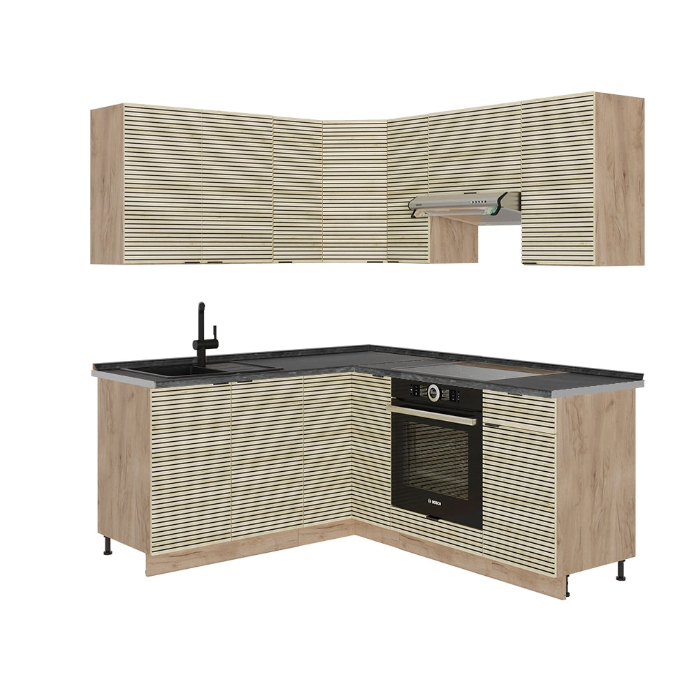Cucina angolare completa Fame-Line Pannello in quercia/Rovere dorato 190 x 60 cm, PL Antracite Vicco
