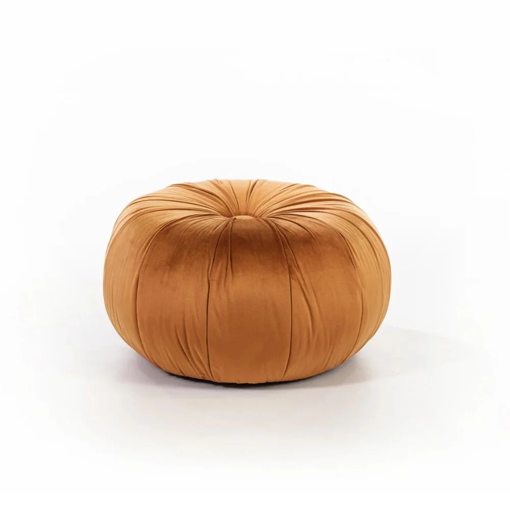 Pouf rotondo in velluto Mila arancione imbottito design moderno | Duzzle
