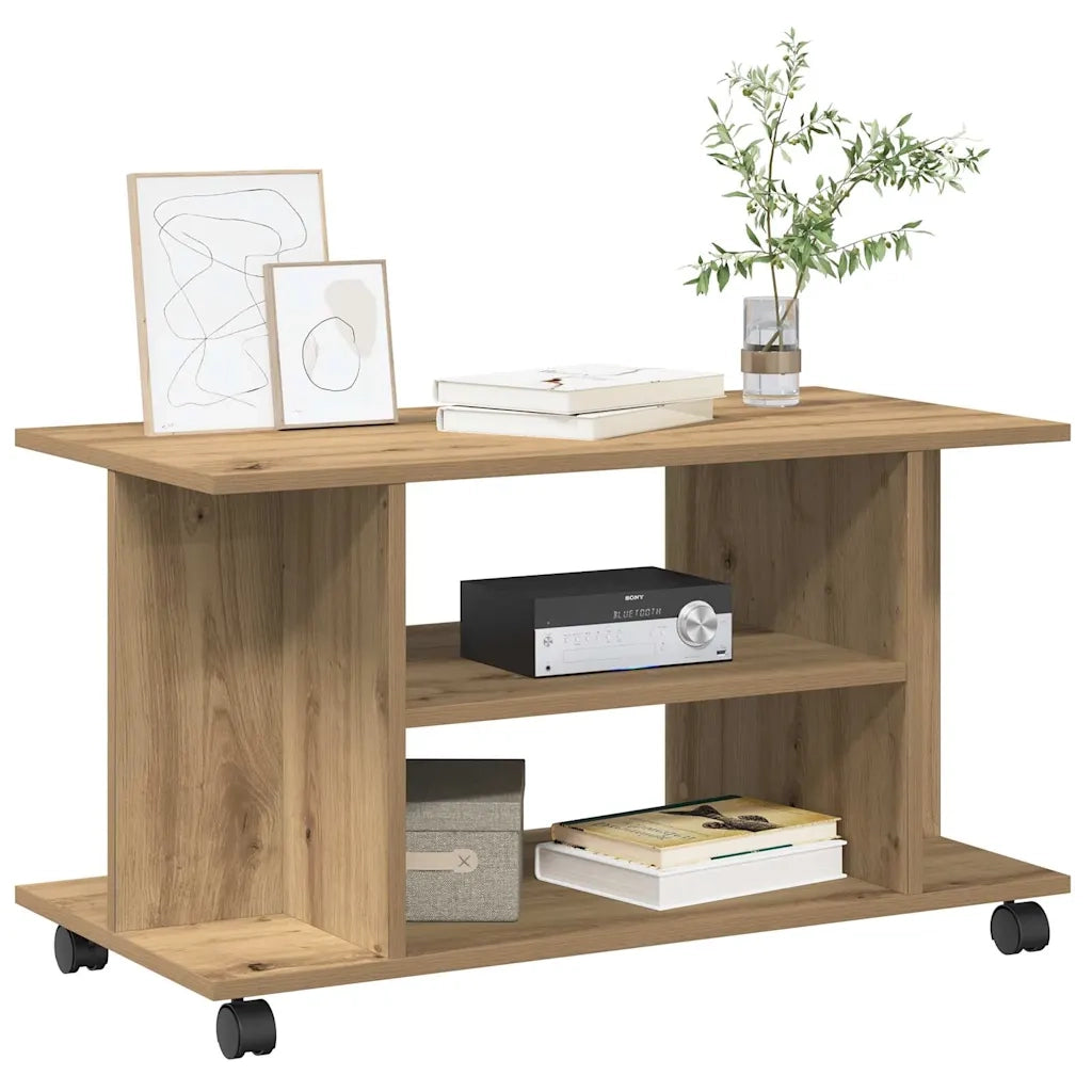 Mobile TV Ruote Rovere Artigianale 80x40x45cm Legno Multistrato 855791