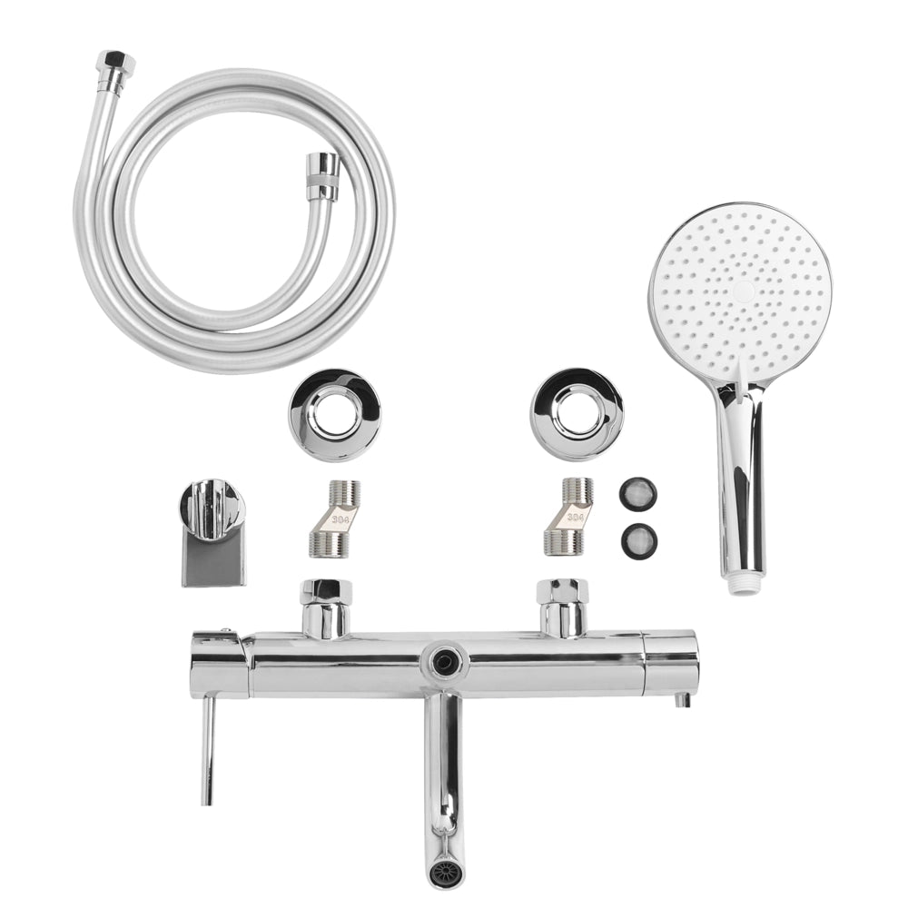 Set di miscelatori per vasca da bagno montati a muro, in ottone argentato, soffione doccia a bocca singola con kit di interruttori