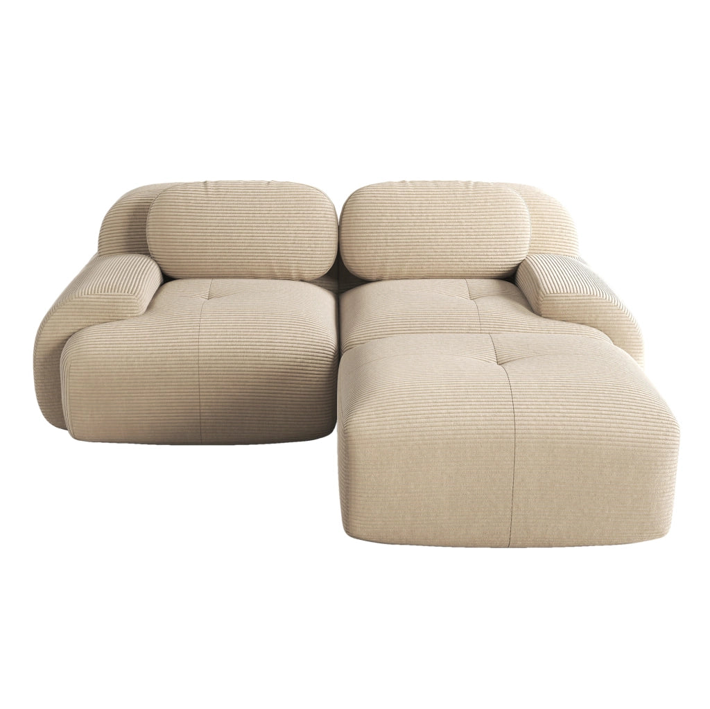 Divano angolare modulare 208x178x70 cm in tessuto a coste beige; senza montaggio