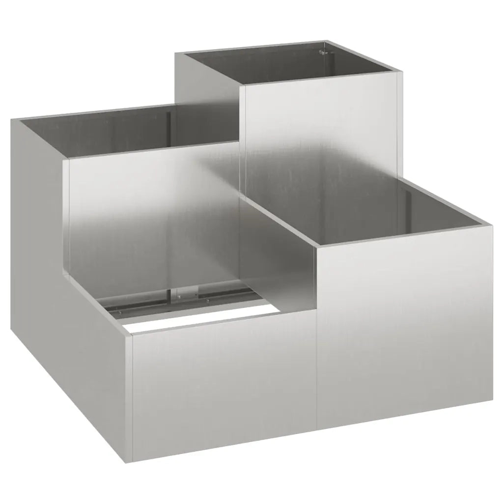 Fioriera rettangolare moderna da giardino 80 x 80 x 60 cm con fondo aperto in acciaio inox argento 02_0052071