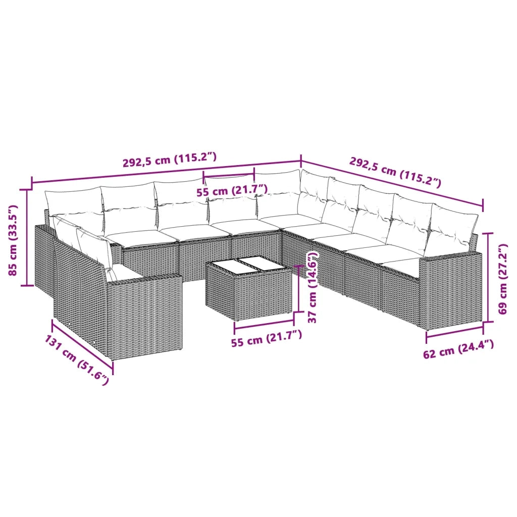 Set Divano Giardino 12 pz con Cuscini Grigio Chiaro Polyrattan