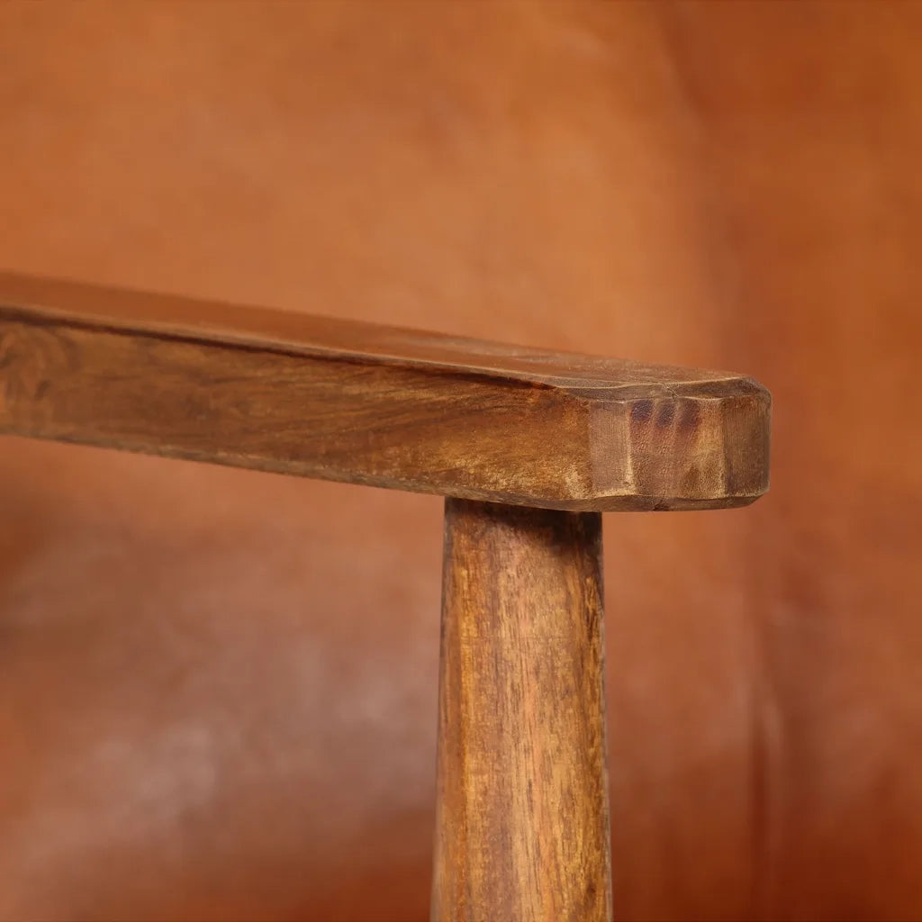 Set Divani 2 pz in Vera Pelle e Legno Massello d'Acacia Marrone 3100743