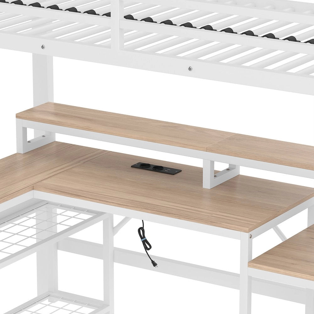 Letto a Soppalco con Scrivania e LED ¨C Xylo ¨C Bianco, Metallo, 90x200 cm