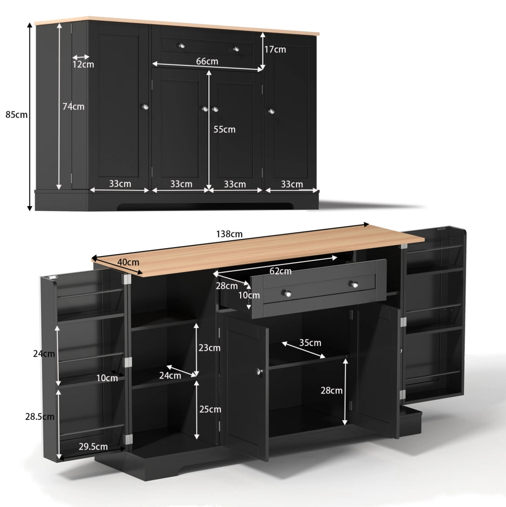 Credenza moderna nera in MDF con cassetto e ripiani regolabili
