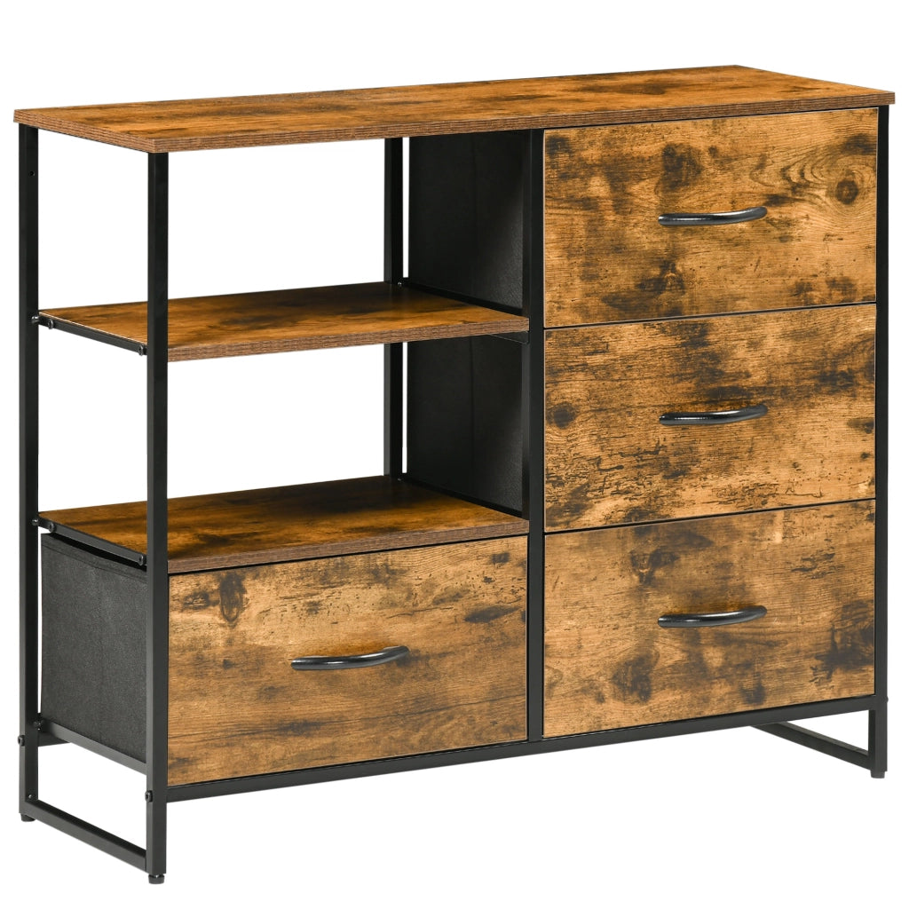 Cassettiera con 4 Cassetti Tessuto e 2 Ripiani Stile Industriale ¨C zephmum ¨C 84x30x71,5 cm Marrone