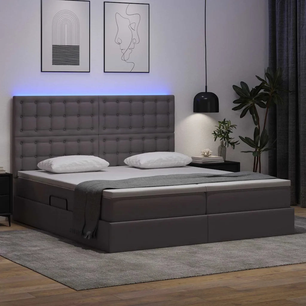 Letto con contenitore e LED Grigio 180 x 200 cm Pelle sintetica