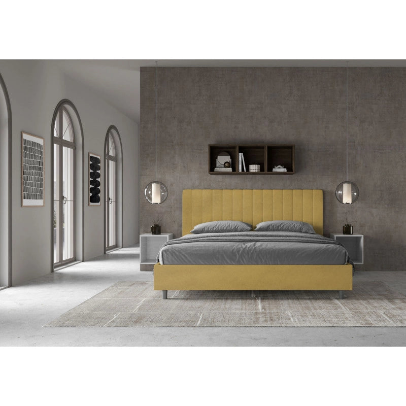 Letto imbottito Matrimoniale 190x190 cm Agueda - Contenitore,Microfibra,Ocra