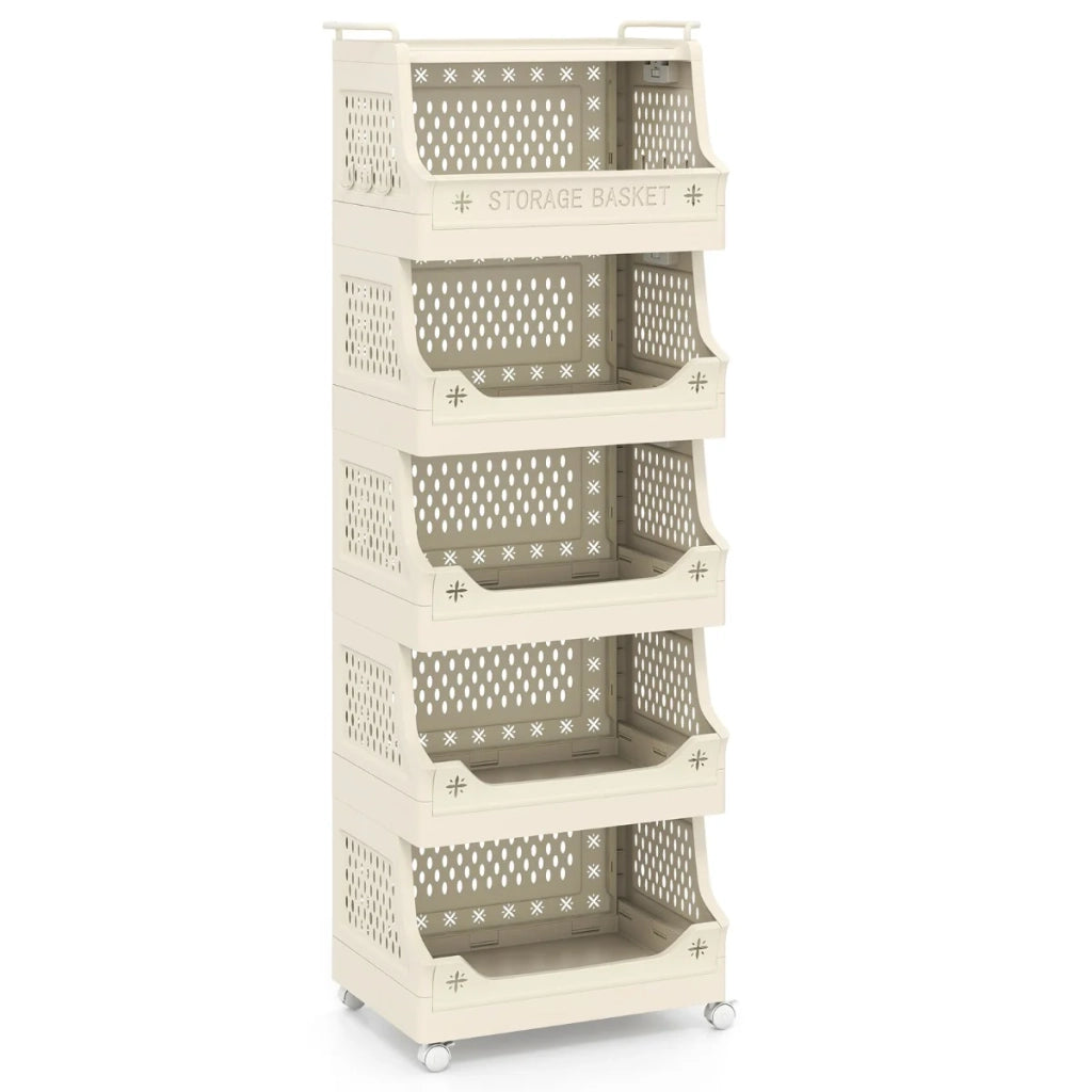 Cesto portabiancheria con ruote 44,5 x 29,5 x 52,5 cm capiente contenitore a 6 ripiani design ventilato PP beige 20_0018620